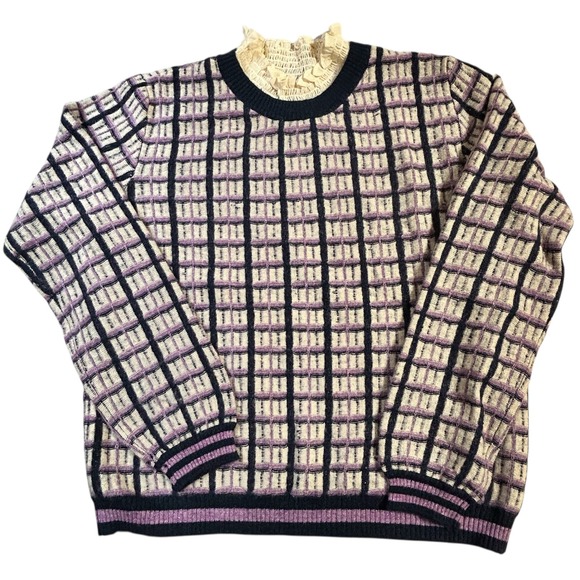 By Anthropologie Sweaters - Nümph‎ Anthroplogie Pullover Sweater Women's M Purple Check Wool Alpaca Blend